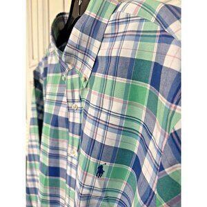 Ralph Lauren Mens Size XL Button Down Classic Fit Spring Plaid Dress Shirt